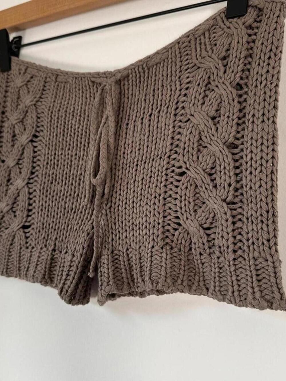 Chan Luu Crochet Knit Shorts XS Brown Boho Cable Knit Drawstring Festival Beach - Picture 5 of 8